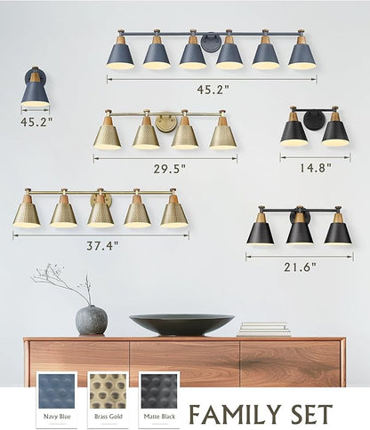 FEMILA Gold Light Fixture Bathroom, 6 Light Brushed Gold Vanity Light, 45.3" Bathroom Lighting Fixture Over Mirror, 4FG59B-6W BG