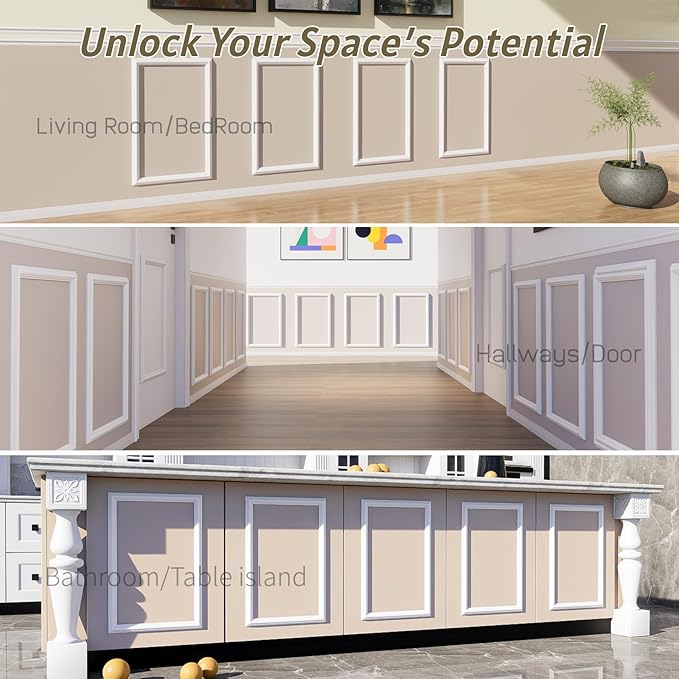 Peel and Stick Wall Molding Kit, Wainscoting Panels kit for Walls, PreCut Wall molding 16 x 20 Inch, Easy Install Wall Wainscoting & Picture Frame Molding for Living Room, Bedroom, Home Decor