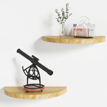 Small Floating Shelves for Wall Set of 2, Rustic Solid Pine Half Round Wood Walll Mounted Shelves for Bedroom Living Room Bathroom Kitchen Office and Plants Wall Decor (2, Primary Color)