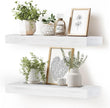 24x6.8x2 Inch Rustic Floating Shelves for Wall Set of 2 - White Solid Wood Wall Mounted Shelves with Invisible Bracket, Extended Design for Farmhouse Living Room Bedroom Kitchen Decor