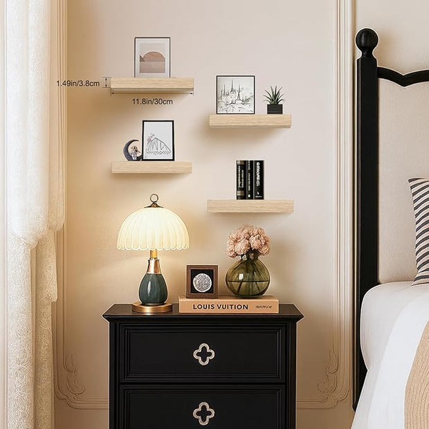 Floating Shelves for Wall, Bathroom Shelves Over Toilet, Wall Shelves & Book Shelf for Room, Hanging Shelf, Modern Wooden Wall-Mounted Small Floating Shelves, 12x7x1.5 in (Oak, Set of 4)
