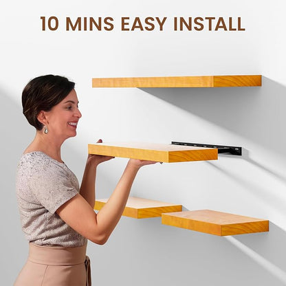 Heimlove 36 Inch Floating Shelves for Wall Brown Shelves Set of 2,Wall Mounted Rustic Wood 8 Inch Deep Floating Shelf with Invisible Brackets for Bedroom Kitchen Living Room
