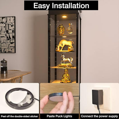 WOBANE LED Under Cabinet Lights, Black Puck Lights, 9W 700Lumens, Remote Control, Dimmable Counter Lighting for Kitchen, Closet, Shelf, 2700K Warm White,Super Bright,Timing, Ultra Thin, Set of 4