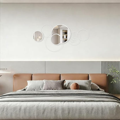 4 Pack White Mirror Set, Wall Mounted Circle Metal Framed Mirror Round Decorative Modern Mirrors for Living Room Bedroom Entryway Decor 16x32 Inch