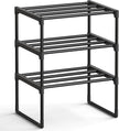 SONGMICS Shoe Rack, 3-Tier Shoe Organizer, Metal Storage Shelf, Upright or Upside Down, for 4-8 Pairs, Stackable, for Entryway, 11.8 x 16.7 x 21.5 Inches, Black ULSA003B01