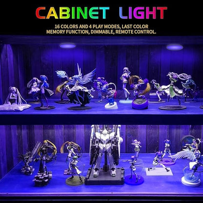 BASON LIGHTING RGB Under Cabinet Lighting, Wireless Remote Control, 16-Color Plug in Puck Lights, Dimmable LED Cabinet Light Kit for Kitchen, Bookshelf, Counter, 4 Pack