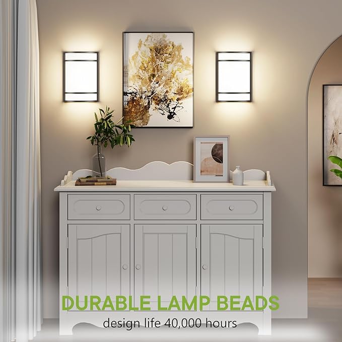 LED Indoor Wall Mount Light Fixture, Matte Black Wall Sconce Lighting, 3000K 4000K 5000K Adjustable, Half Cylinder Hallway Light Fixture for Living Room Bedroom Porch 2 Pack