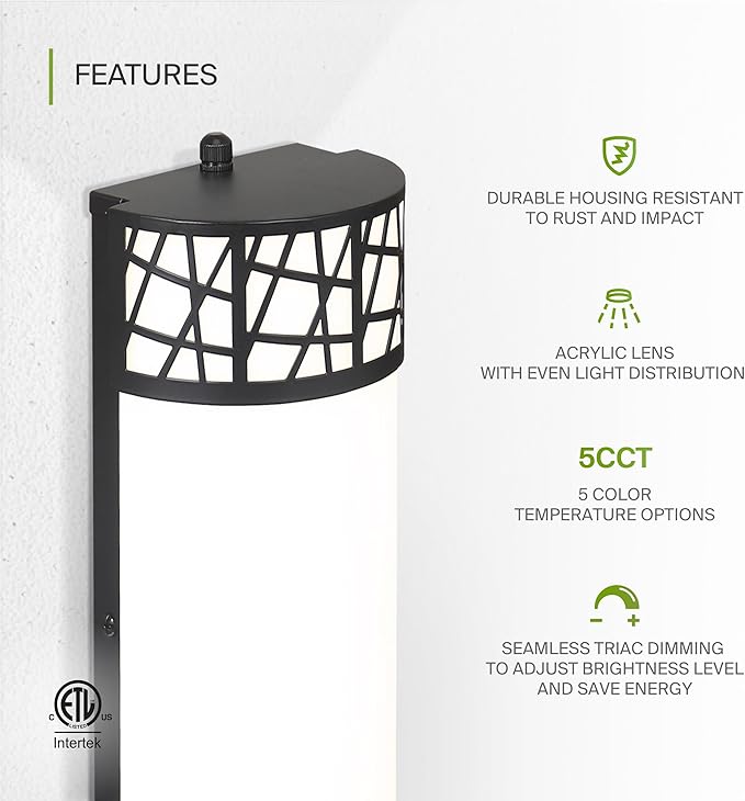 ASD 12 Inch LED Indoor Wall Sconce - Matte Black Modern Dimmable 15W 2700K-5000K Adjustable Wall Mounted Light Fixtures, Wall Lights for Bedroom, Bathroom, Living Room, Hallway Decor - ETL 4 Pack
