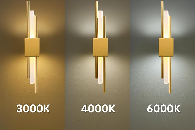 Modern Golden LED Wall Sconce, Geometric Metal and Acrylic Vertical Wall Lamp, Minimalist LED Light for Bedroom, Living Room, Hallway – 8 W, 48 cm, 3 Light Shades (Gold-Left)