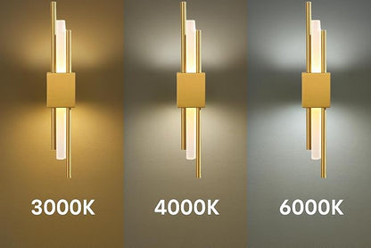 Modern Golden LED Wall Sconce, Geometric Metal and Acrylic Vertical Wall Lamp, Minimalist LED Light for Bedroom, Living Room, Hallway – 8 W, 48 cm, 3 Light Shades (Gold-Left)