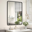 OKPAL 24X32 Inch Black Metal Framed Bathroom Mirror for Wall, Rounded Rectangle Matte Black Vanity Mirror for Bedroom with Beveled Border, Anti-Rust, Shatterproof (Horizontal/Vertical)