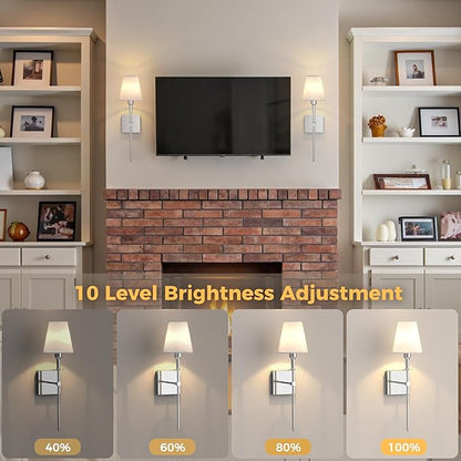 DORESshop Battery Operated Wall Sconce Set of 2, Chrome Rechargeable Wall Lights, Sconce Wall Decor Set of 2, 7 Colors Mode Wireless Sconces for Bedroom Living Room Hallway
