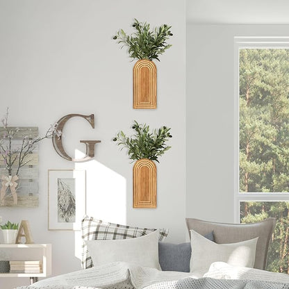 2 Pack Wall Decor Wood Wall Planters for Indoor Plants, Modern Wall Planter for Bathroom, Living Room, Kitchen Decor, Farmhouse Wood Vase for Decor Dried Flowers and Faux Greenery (Rustic Brown)