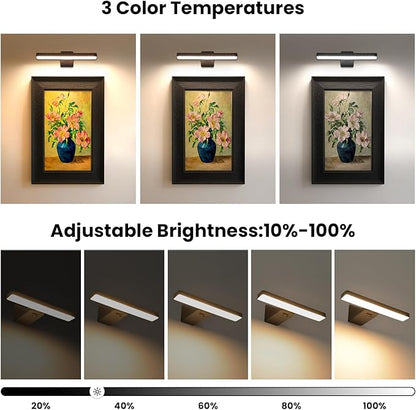Battery Operated Picture Lights for Wall, Black Wireless Art Light for Paintings, Rechargeable Display Light for Picture with Remote, 3 Color Poster Lights for Portraits Frame Wall Decor (2 Pack)