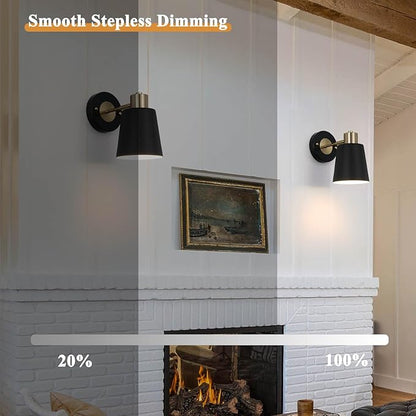 Battery Operated Wall Sconce Set of Two, Black and Gold Modern with Remote Control Dimmable Wall Lighting Indoor, Not Hardwired Led Wall Lamp Fixtures for Bedroom, Bulb Included