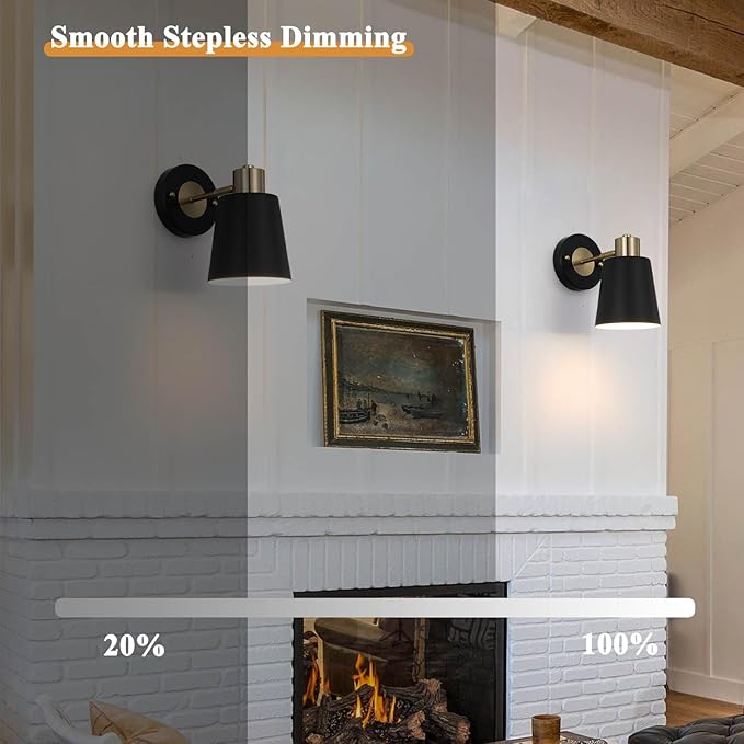 Battery Operated Wall Sconce Set of Two, Black and Gold Modern with Remote Control Dimmable Wall Lighting Indoor, Not Hardwired Led Wall Lamp Fixtures for Bedroom, Bulb Included
