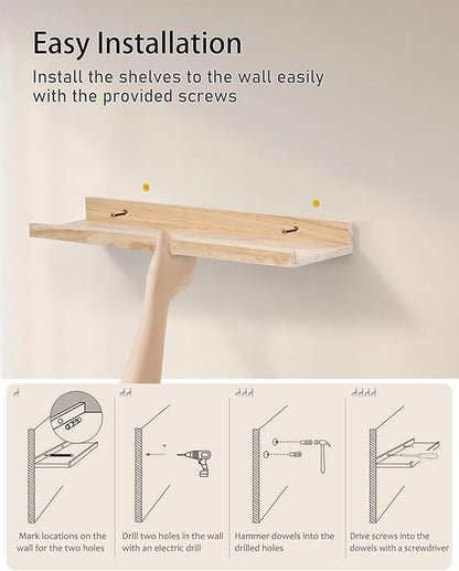 48 Inch Natural Pine Wood Floating Shelves for Bedroom, Wide Picture Ledge Set of 2, Wall Mount Unfinished Shelf Can be Stained Nursery Book Shelves for Kids Bedroom Living Room Bathroom Kitchen