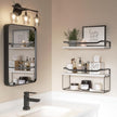 WOPITUES Floating Shelves with Wire Storage Basket, Bathroom Shelves Over Toilet with Protective Metal Guardrail, Wood Wall Shelves for Bathroom Organizers and Storage, Toilet Paper-White
