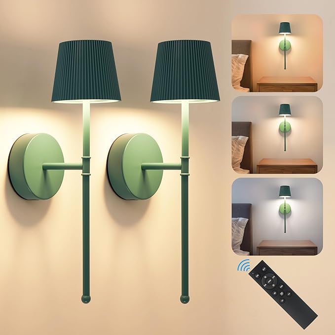 LUTEC Cordless Wall Sconces Set of 2, 5200mAh Wireless Rechargeable Battery Operated LED Wall Lamps, 3 Color Stepless Dimming Portables Lightings for Wall Painting/Living Room/Bedroom/Hallway Decor