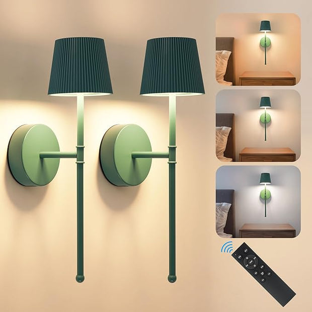 LUTEC Cordless Wall Sconces Set of 2, 5200mAh Wireless Rechargeable Battery Operated LED Wall Lamps, 3 Color Stepless Dimming Portables Lightings for Wall Painting/Living Room/Bedroom/Hallway Decor