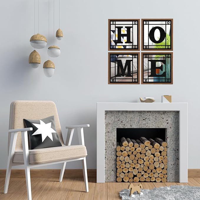 4 PCS Square Wall Mirrors, Rustic Farmhouse Accent Mirror， Home Wall Decor for Living Room, Bedroom, Bathroom & Entryway