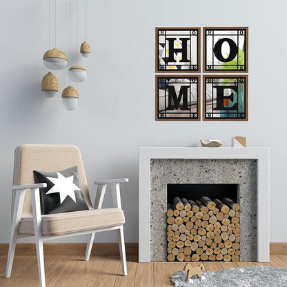 4 PCS Square Wall Mirrors, Rustic Farmhouse Accent Mirror， Home Wall Decor for Living Room, Bedroom, Bathroom & Entryway
