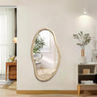 JJUUYOU Irregular Wood Mirror Asymmetrical Bathroom Wall Mounted Mirror 34