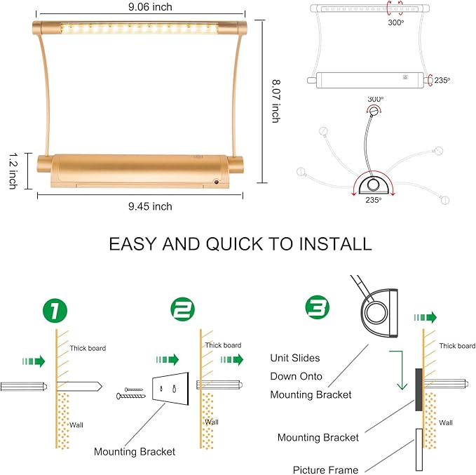 HONWELL Picture Light - Cordless Display Lights with Battery Powered LED, Remote Control, Timer Dimmer, Swivel Lamp Head for Artwork Lighting
