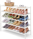 Smiry Bamboo Long Shoe Rack, 5 Tier Shoe Organizer for Entryway & Closet, Stackable Free Standing Storage Shelf for Shoes, Bags & Plants, White