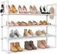 3 Tier Shoe Rack for Closet, Shoe Organizer with 5 Hooks, Long Shoe Shelf Storage for Shoe and Boot Stackable Free Standing Shoe Rack for Entryway, Garage, Small Spaces, Dorm, White