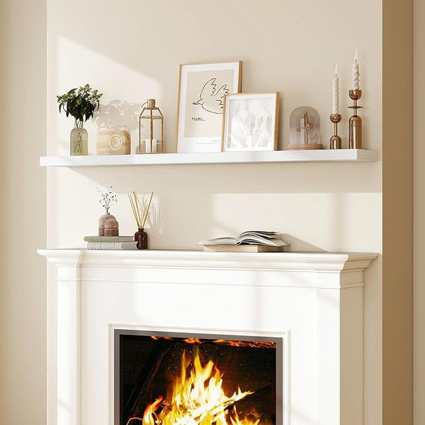 Fun Memories 72 Inch Floating Shelves for Wall, Fireplace Mantel Shelf with Invisible Heavy Duty Bracket, 8 Inch Deep Storage Shelf for Living Room, Kitchen, Farmhouse, White