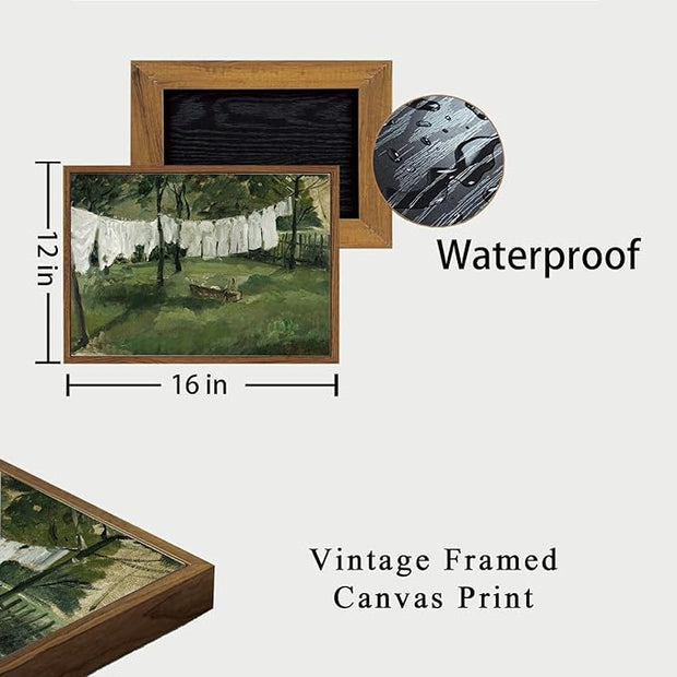 OIQArtOIQ Vintage Landscape Canvas Wall Art Framed Natural Scenery Painting Artwork Prints France Country Wilderness Farmhouse Decor Pictures Kitchen Bedroom Living Room Bathroom