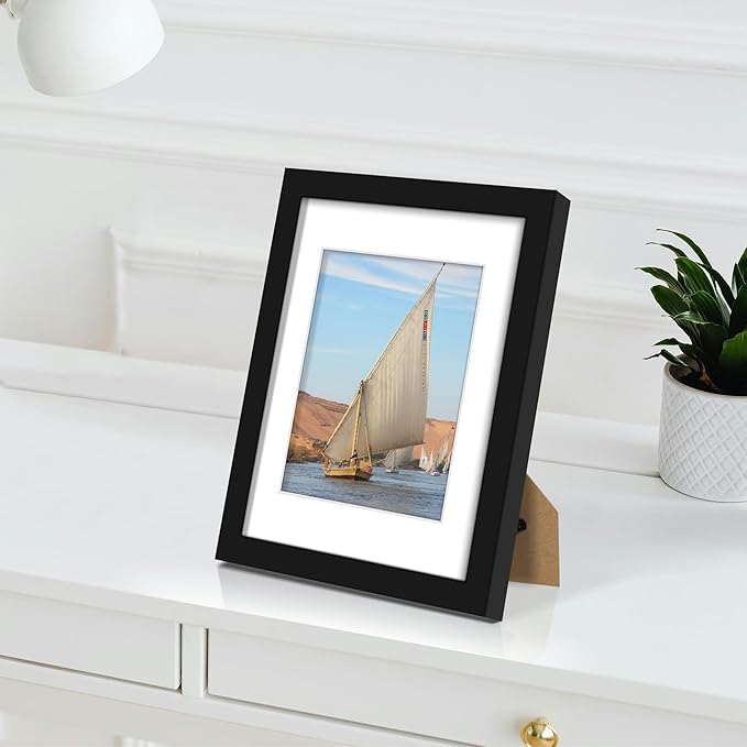 Wiscet 8x10 Picture Frame Set of 9, Display Pictures 5x7 with Mat or 8 x 10 Without Mat, Photo Frame for Wall Mounting or Tabletop, Black