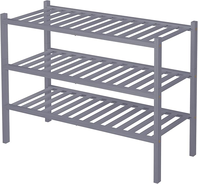 3 Tier Bamboo Shoe Rack for Closet Free Standing Wood Shoe Shelf Storage Organizer for Entryway Small Space Stackable 27