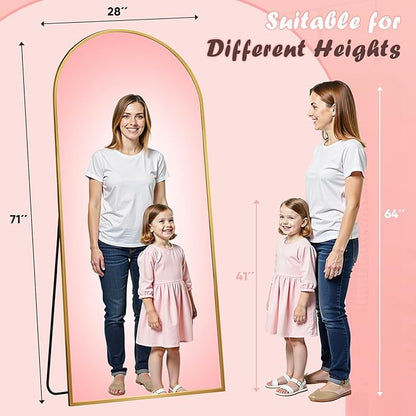 Full Length Mirror, 71" x 28" Arched Full Body Mirror Large Standing Floor Mirrors, Mirrors for Bedroom, Bathroom, Living Room Standing or Wall Leaning, Gold