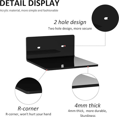 6 Inches Acrylic Small Wall Shelves 2 Pack, Floating Shelf for Wall Mounting, Acrylic Display Ledges for Funko Pop Figures, Home Décor, Living Room, Gaming Room, Plants(6 inch, Black)