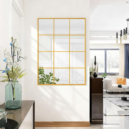 Large Rectangle Large Wall Mirror, Gold Metal Framed Mirror Golden Wall Mounted Decorative Mirrors for Living Room Bedroom Entryway 24x35 Inch Decor