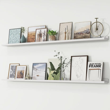 Picture Ledge Shelf, Floating Shelves Set of 2, 72 Inches Long Large Nursery Book Shelves for Toys Storage, Kids Bookshelf Wall Mounted for Living Room Bedroom Decor Books Photo Frames, White
