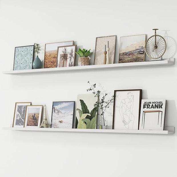 Picture Ledge Shelf, Floating Shelves Set of 2, 72 Inches Long Large Nursery Book Shelves for Toys Storage, Kids Bookshelf Wall Mounted for Living Room Bedroom Decor Books Photo Frames, White
