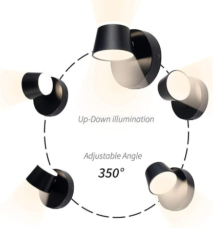 URSOLA Wall Light LED Wall Sconce with On/Off Switch USB Port 110 Volt Hardwired Wall Lamp 350 Rotatable Up Down Sconces Wall Lighting (Black)