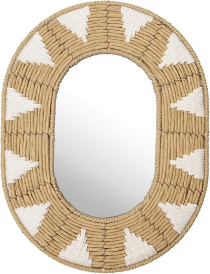 Briful Bohomain Wall Mirror Oval Decorative Mirror Seagrass Wall-Mounted Mirror Farmhouse Home Décor, Hanging Wall Art for Living Room Bedroom Dining Room, Size-16.54''x12.6''