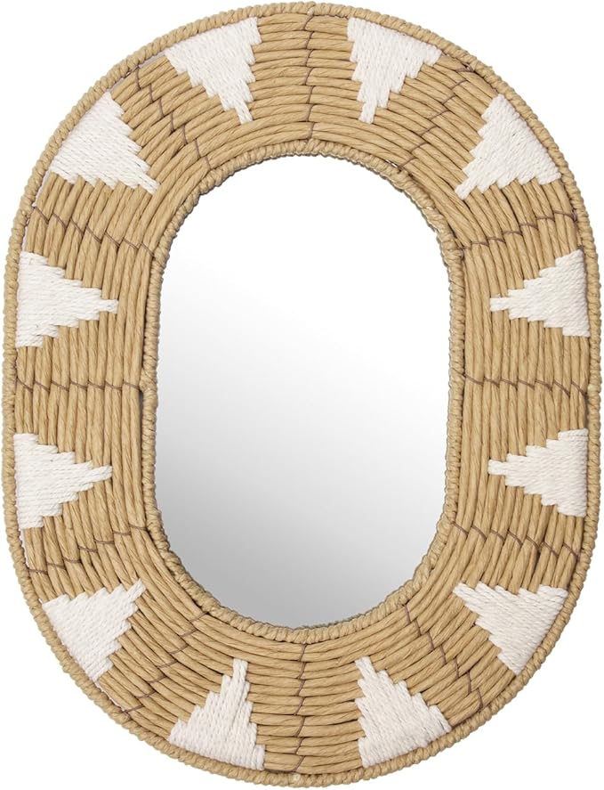 Briful Bohomain Wall Mirror Oval Decorative Mirror Seagrass Wall-Mounted Mirror Farmhouse Home Décor, Hanging Wall Art for Living Room Bedroom Dining Room, Size-16.54''x12.6''