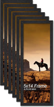 A PLUS MAX 5x14 Picture Frame Set of 6, Black Engineered Wood Frame for 5 x 14 Inch Picture Poster Photo, Light Weight 5 by 14 Frame with Wood-grain for Wall - 6 Pack/Black/5