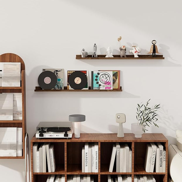 Axeman 36 Inch Floating Shelves | Picture Ledge Shelf Set of 2 | Walnut Wall Shelves with Lip | Walnut Picture Shelf for Wall with Ledge | Photo Ledges 36 Inch
