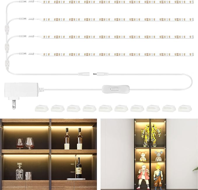 WOBANE LED Shelf Light, LED Closet Light Kit, 4PCS 20inch Pre-Cut Strip Bars, Designed for Shelves,Display Case, Bookshelf, in Cabinet Lighting, 2700K Warm White