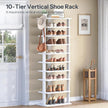 HOOBRO 10 Tiers Vertical Shoe Rack, Wooden Shoe Storage Organizer with Hooks, Narrow Shoe Tower for 20 Pairs, Space Saving, for Entryway, Living Room, Bedroom, White WT140XJ01