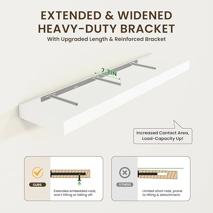 12 Inch Deep Floating Shelves | 55 Inch White Floating Shelves | 55