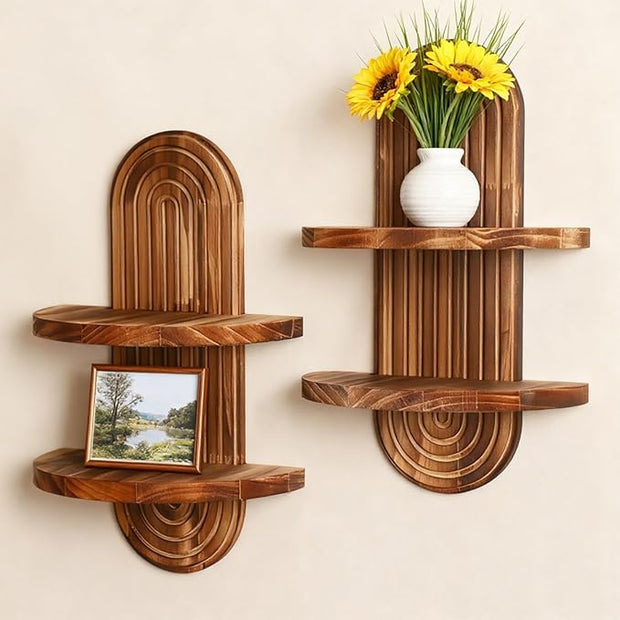 Artilady 2 Pack Wood Wall Hanging Shelves Boho Floating Shelf 2 Tier Handmade Rainbow Arch Vintage Wooden Wall Decor Trinket Storage Rack for Bedroom Living Room Nursery Bathroom