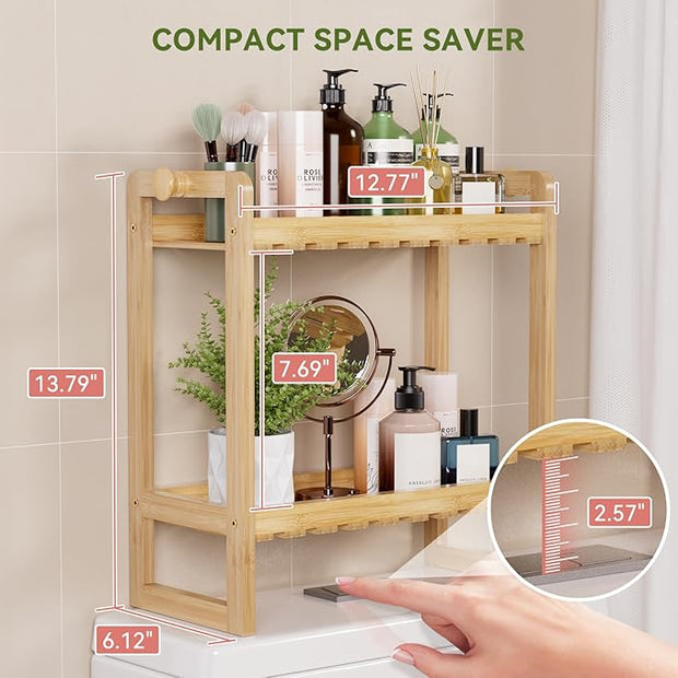 AmazerBath Bamboo Over The Toilet Storage Shelf - 2-Tier Bathroom Organizers and Storage Shelves, 2 in 1 Dual Stable Above Over Toilet Bamboo Shelf Home Storages Rack for Small Bathroom, Space Saver