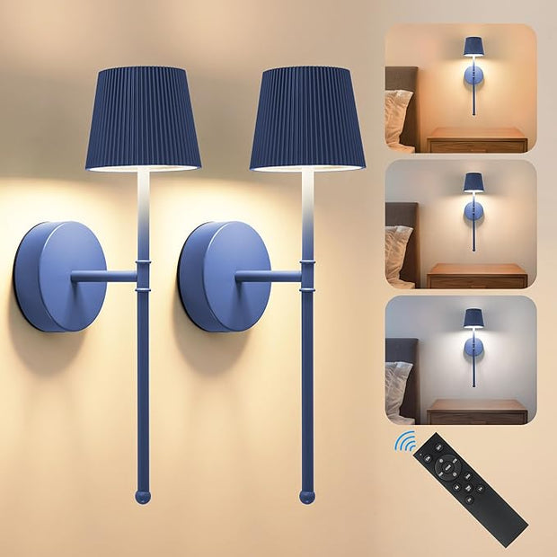 LUTEC Cordless Wall Sconces Set of 2, 5200mAh Wireless Rechargeable Battery Operated LED Wall Lamps, 3 Color Stepless Dimming Portables Lightings for Wall Painting/Living Room/Bedroom/Hallway Decor